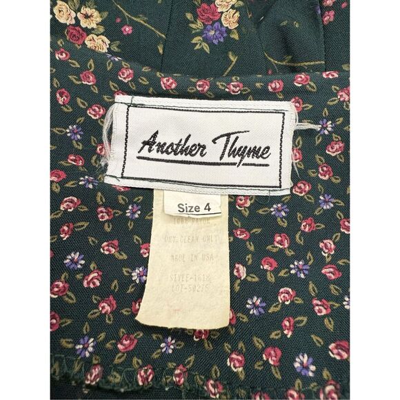 Vtg Another Thyme Women’s 4 A-Line Dress Green Floral Rayon Cottage Core 90s - Picture 6 of 7